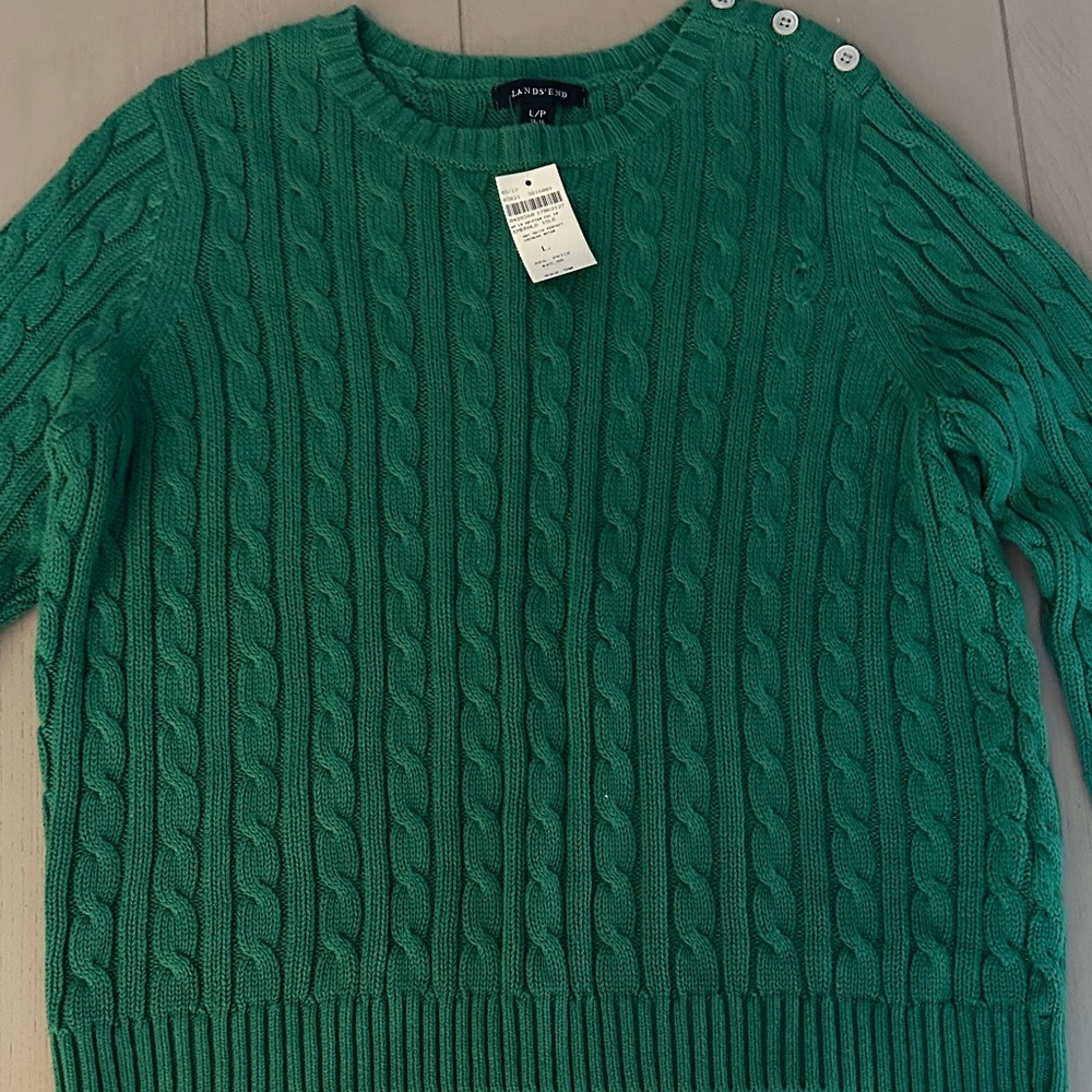 Lands' End Green Cable Knit Sweater